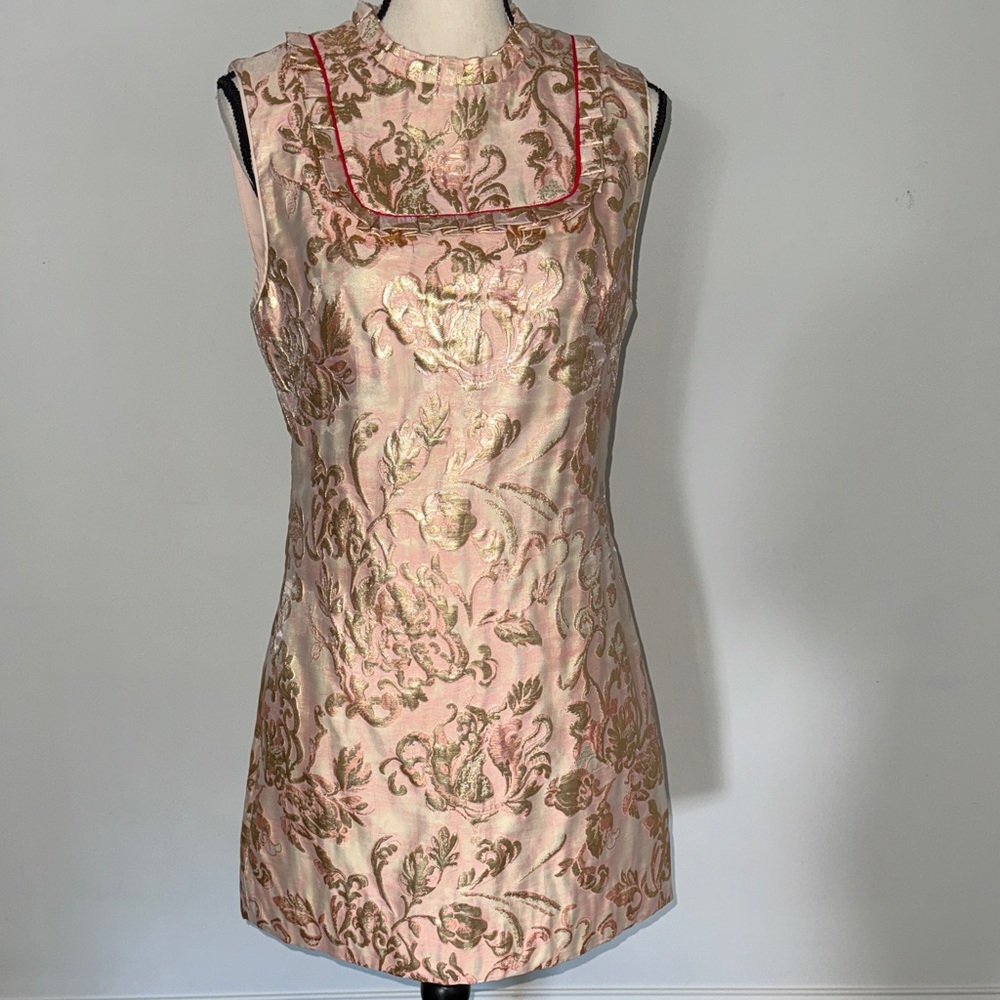 Sandro Pink and Gold Jacquard & Metallic Mini Dress, Designer Sz 3 | US L
